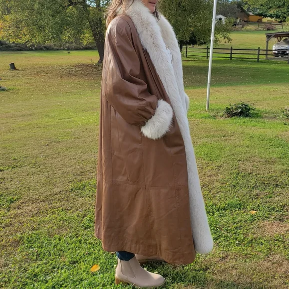 STAVROS Vtg Penny Lane Leather Coat Fox Fur Trim 80s - Picture 16 of 16